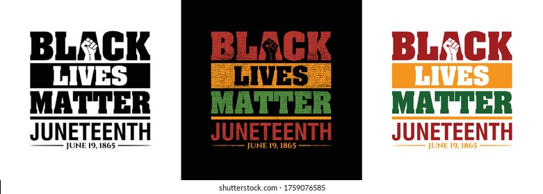 Black Lives Matter. Juneteenth June 19, 1865. Resistance hand and Olive Leaves icon. Design of Banner. Vector logo set Illustration.