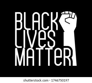 Black lives matter lettering with fist on black background for banner or card