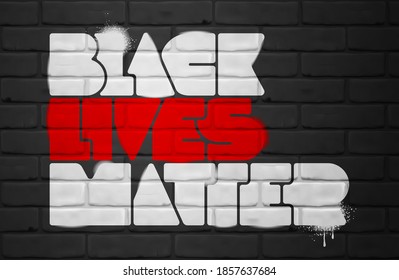 BLACK LIVES MATTER Lettering On Brick Wall. Racial Injustice, Combating Racism. Protest Banner About Human Right Of Black People In US. Vector Illustration For Poster, Print. Stop Racism.