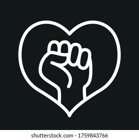 Black lives matter. Line icon fist in heart