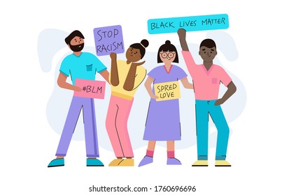 Black Lives Matter. Male and female protesters or activists. 