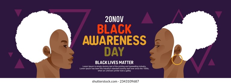 Black Lives Matter. Man and woman face to face, American citizens and a slogan. Black citizens are fighting for social equality, against racism, violence, poster banner