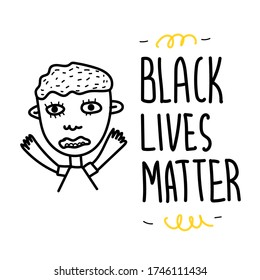 Black Lives Matter. Men protest. Emotions of aggression. Men Power. The concept of feminism. Doodle style vector illustration, isolated. Sticker, patch, poster design. Vector.