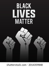 Black Lives matter modern creative minimalist banner, sign, design concept, social media post with white text on a black abstract background with resistance fist 