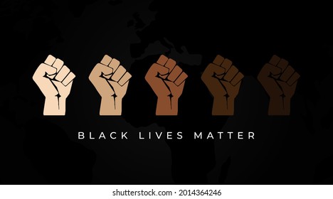 Black Lives matter modern creative minimalist banner, sign, design concept, social media post with white text on a black abstract background  with black power fist 