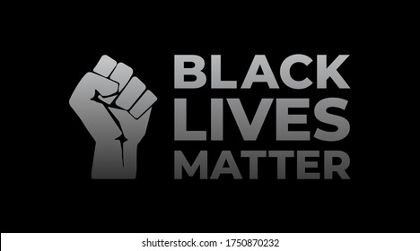 Black lives matter modern, minimalist creative banner, sign, design concept with black power fist on a dark background. 