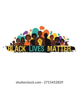 Logotipo do movimento Black lives matter com grupo diverso de pessoas