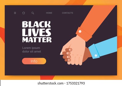 black lives matter multiracial couple holding hand in hand campaign against racial discrimination of dark skin color support for equal rights of black people horizontal copy space vector illustration