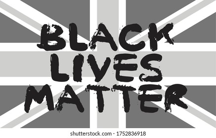 Black lives matter on black and white Union Jack background