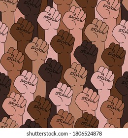 Black Lives Matter pattern,social poster Black lives matter. Stop racism Seamless pattern. Many hands background, stop racism. Interracial community unity. Protest. Modern vector in flat style.