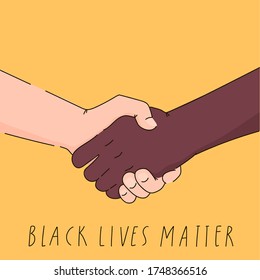 Black Lives Matter Poster, Card, Banner. Hashtag Blm Stylised Design. Black And White Together Handshake Concept. Campaign Against Racial Discrimination Of Dark Skin Color. Vector Illustration.