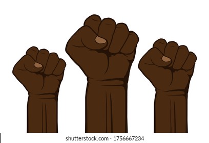 Black Lives Matter, Poster With Fists For Protest, Rally Or Awareness Campaign Against Racial Discrimination Of Dark Skin Color. Against Police Brutality. Support For Equal Rights Of Black People.