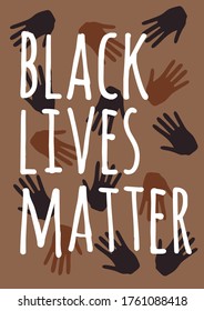 Black lives matter poster. The hands of black and white people are equal. Equality of races in society vector poster. All races are equal.