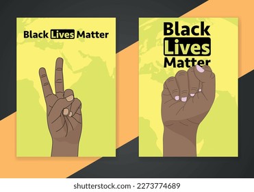 Black lives matter poster with protest fist in the air. BIPOC.Stop racism. Black lives matter graphic poster design template against racial discrimination dark background