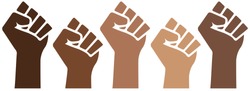 Black Lives Matter Power Pride Fists, Black History Month, Brown Skin Isolated, Prejudice Discrimination Activism Vector Illustration, African American, People Of Color, Graphic Clip Art.