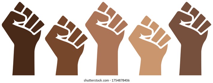 Black Lives Matter power pride fists, black history month, brown skin isolated, prejudice discrimination activism vector illustration, african american, people of color, graphic clip art.