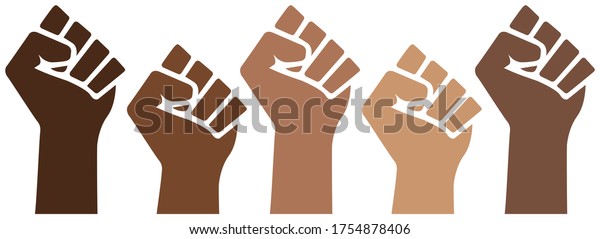 Black Lives Matter power pride fists, black history\
month, brown skin isolated, prejudice discrimination activism\
vector illustration, african american, people of color, graphic\
clip art.