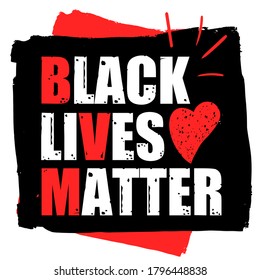 Black lives matter. A protest poster with a red heart. On the human rights of blacks in the United States. Use for printing, postcards, t-shirts, and masks.