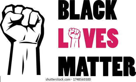 Black Lives Matter. Raised hand with a fist, Strong Fist. Banner, Protest for printed Black People U.S.A, US, America. Vector Illustration