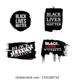 Black Lives Matter. Set of vector illustration protest banner, poster and t-shirt about human right of black people in US. America. Isolated on white background.