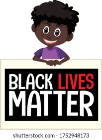 Black lives matter sign with black boy protester illustration