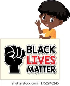 Black lives matter sign font with young boy illustration