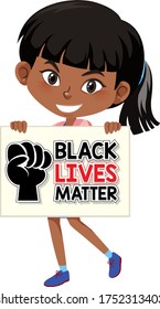 Black lives matter sign with black girl protester illustration