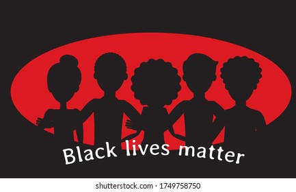 Black lives matter. Silhouette of a group of people. Protest against racial discrimination of people. Vector illustration. Isolated object on a white background.