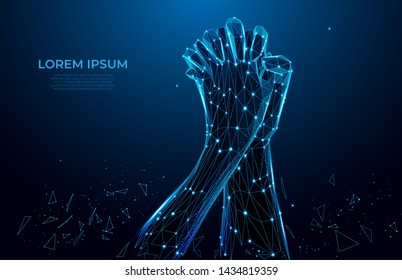 Black lives matter slogan. Abstract image of brotherly handshake in the form of a starry sky or space. Polygon vector wireframe concept. 
