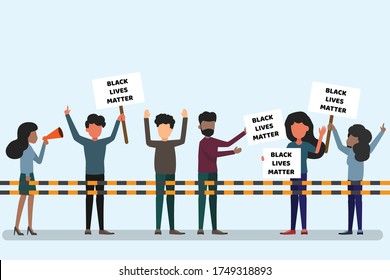 Black Lives Matter / Stand Up To Racism protest rally - Attended the march. Equality, Enough is enough, Protest Banner about Human Rights of Black People in U.S. America. I can't breathe. Vector.