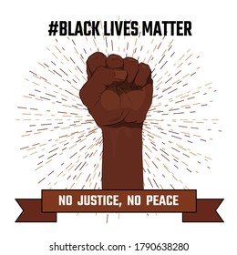 Black lives matter. Sticker, patch, t-shirt print, logo design. Support for equal rights of black people. African American arm gesture on a white background