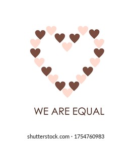 Black lives matter text with hand drawn hearts. No racism concept. Great for print, poster, t-shirt design. Vector illustration.  Flat style social card, poster, banner with text.