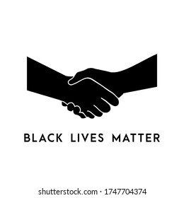 Black Lives Matter. Two hands illustration . Protest Banner about Human Right of Black People in U.S. America. Vector Illustration. Icon Poster for printed matter and Symbol.