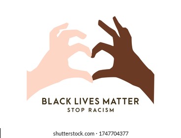 Black Lives Matter. Two hands illustration . Protest Banner about Human Right of Black People in U.S. America. Vector Illustration. Icon Poster for printed matter and Symbol.