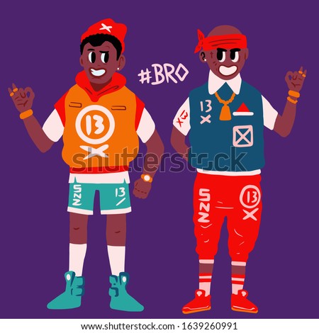 Black lives matter. Two rap friends - afro american bad boys. Brooklyn gangsters. Funny fashinable swag guys. Hip hop bro, rappers. Fashion and street wear. Rap cartoon characters. Vector illustration