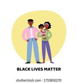 Black Lives Matter vector concept with young and adult afro american people in flat style. Idea of demonstration for racial equality.