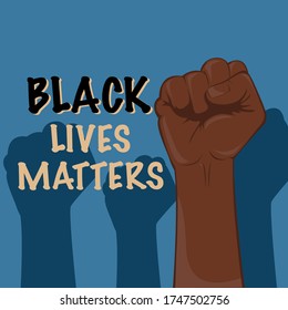 Black Lives Matter Vector Illustration With Raised Up Hand. Powerful Black Hand Fist Symbol With Stop Racism Vector.