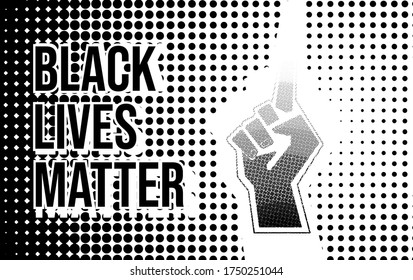 Black lives matter. Vector illustration hand with color halftone black and white