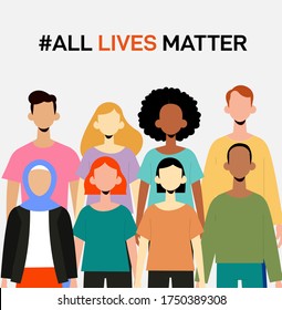 Black Lives Matter vector illustration. All lives matter, stop racism. Unite against racism vector background.People unites against racism.