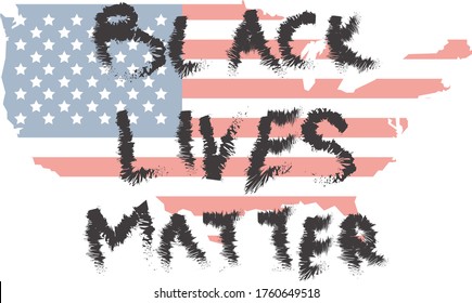 Black Lives Matter. Vector Illustration with grunge text and paint stain on american flag background. Protest against racism and social inequality concept. For social media  web  banner.