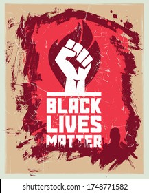 Black Lives Matter. Vector poster about human rights violation of black people in the U.S. of America. Silhouette of activists in demonstration against police violence.