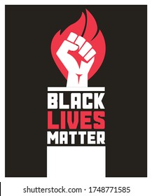 Black Lives Matter. Vector poster about human rights violation of black people in the U.S. of America. Silhouette of activists in demonstration against police violence.