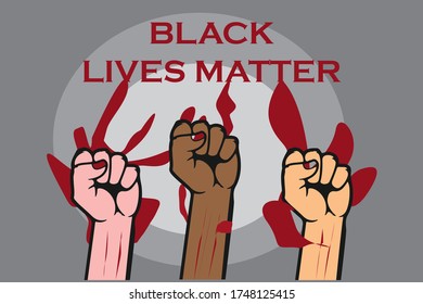 Black lives matter vector with three hands fist and blood