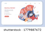 Black lives matter web banner or landing page. Protester call for justice for black people. Police brutality riot. USA demonstration. Isolated vector illustration