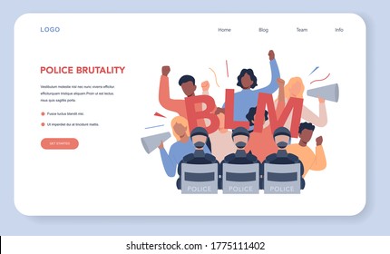 Black lives matter web banner or landing page. Protester call for justice for black people. Police brutality riot. USA demonstration. Isolated vector illustration