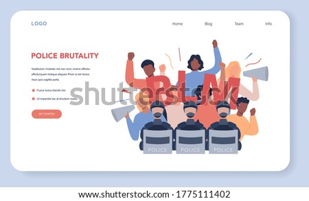 Black lives matter web banner or landing page. Protester call for justice for black people. Police brutality riot. USA demonstration. Isolated vector illustration Foto stock © 