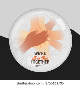 Black Lives Matter, We're All In This Together. Statement. Vector Illustration Hands Symbol Isolated On A White Pin.