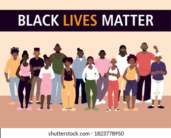 Black lives matter with women and men cartoons design of Protest justice and racism theme Vector illustration