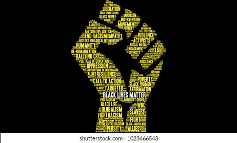 Black Lives Matter word cloud on a black background. 