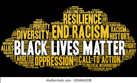 Black Lives Matter word cloud on a black background. 